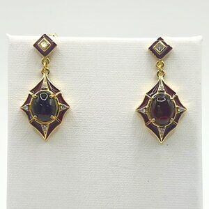 Oval Garnet and Red Enamel Earrings in 18k gold plated 925 Sterling Silver